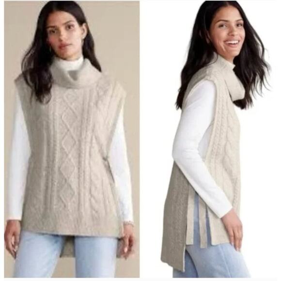 Soft Surroundings Aviemore Sweater Knit Poncho in Heather Oatmeal Size L/XL - Picture 1 of 14